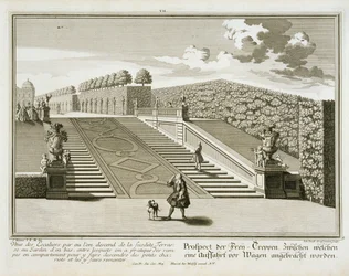 Marches vers la terrasse du jardin, Palais du Belvédère, Vienne, gravé par Johann Jacob Grossmann, publié vers 1730-40